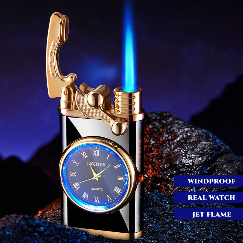 Creative Quartz Watch Windproof Lighter Metal Blue Light