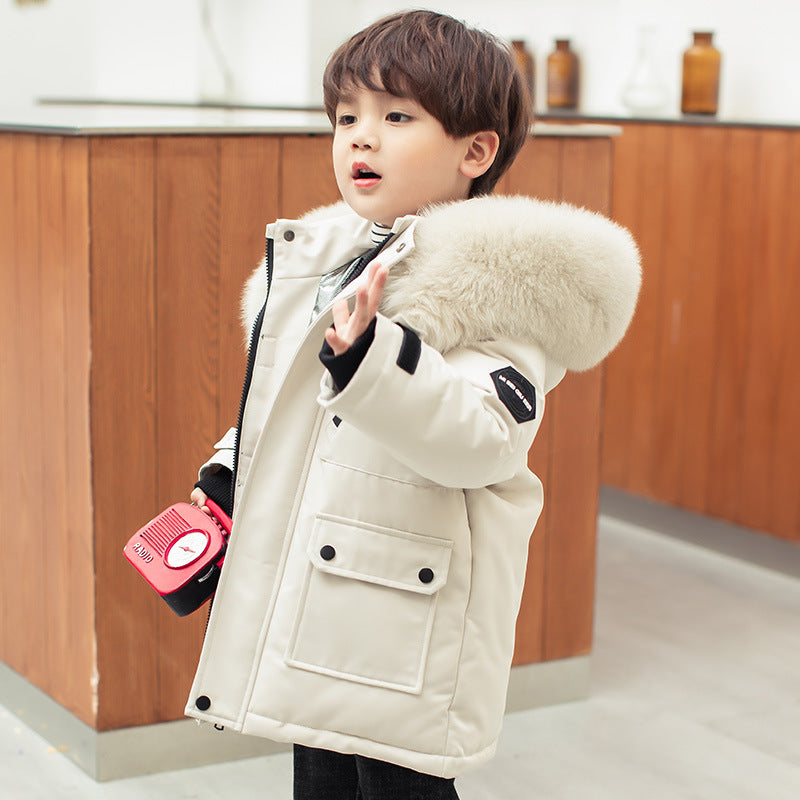 Boys' Mid-length Thickened White Duck Down Jacket -  Children's jacket - anassiri.com