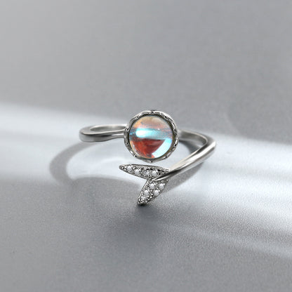 Ins Irregular Moonstone Advanced Design Adjustable Ring