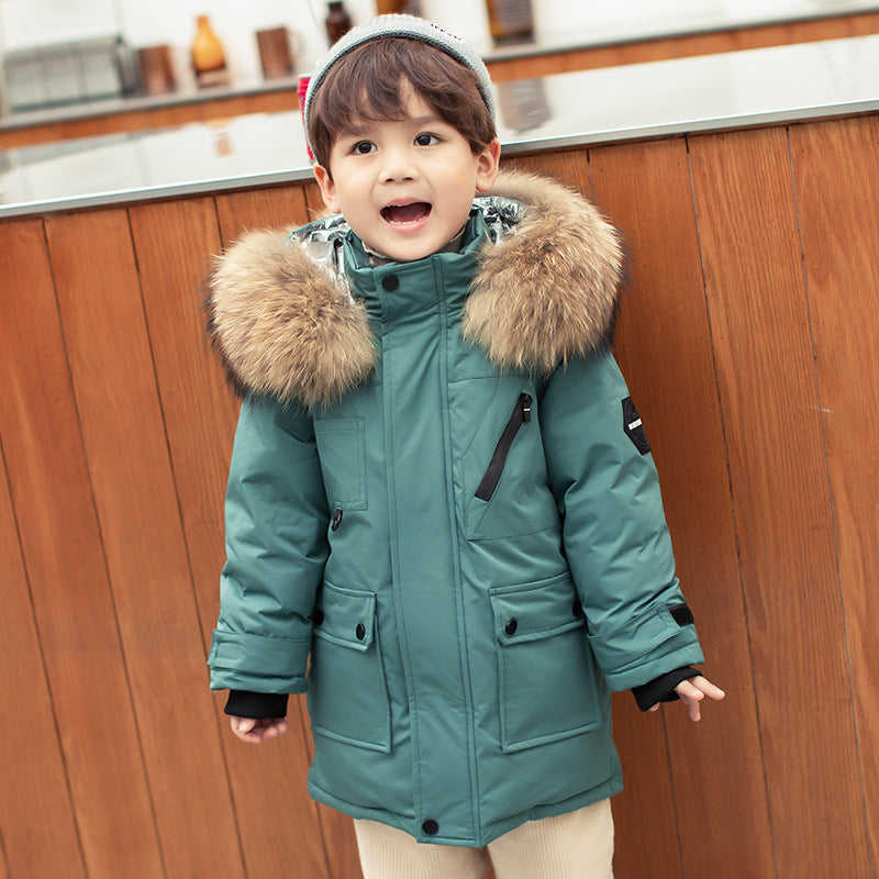 Boys' Mid-length Thickened White Duck Down Jacket -  Children's jacket - anassiri.com