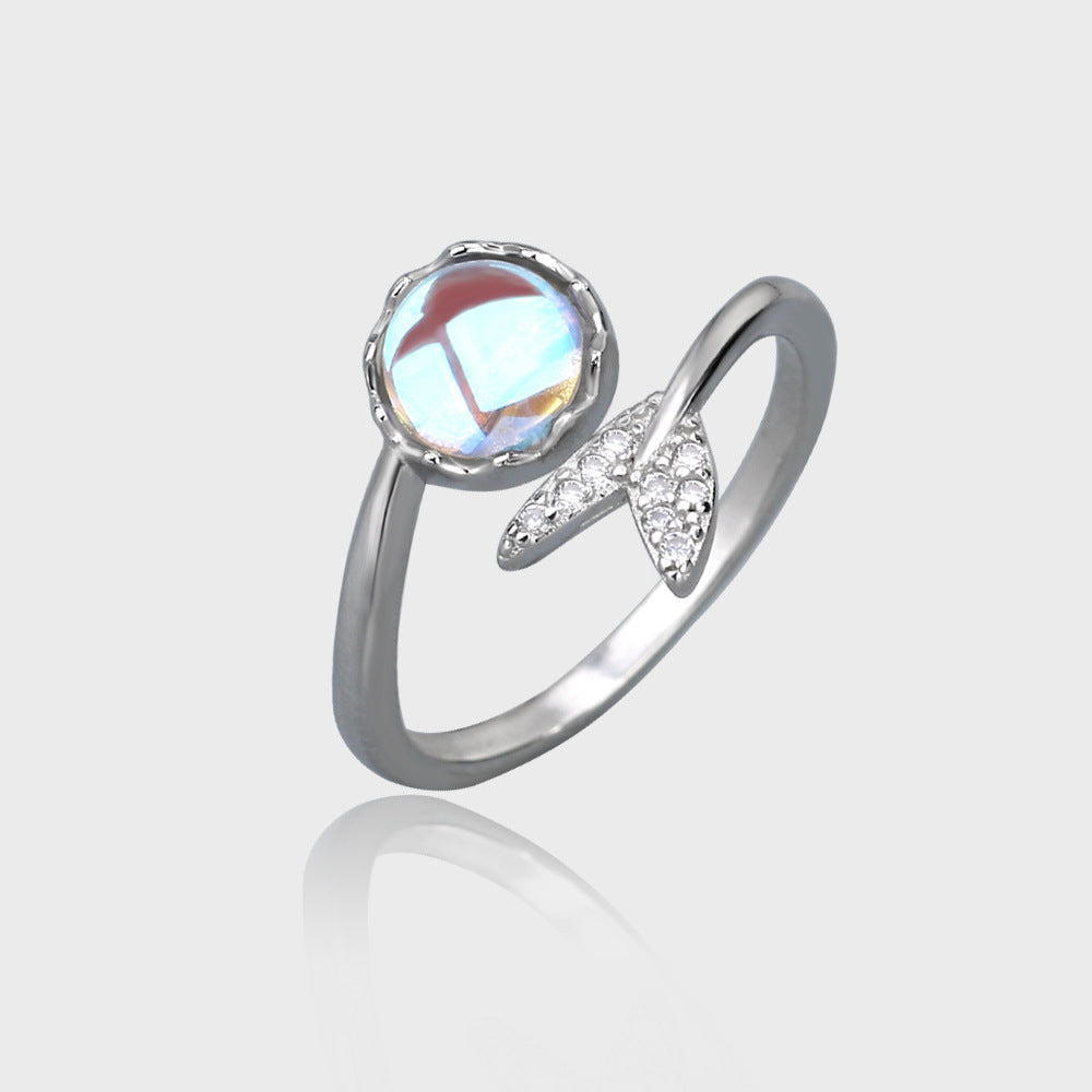 Ins Irregular Moonstone Advanced Design Adjustable Ring