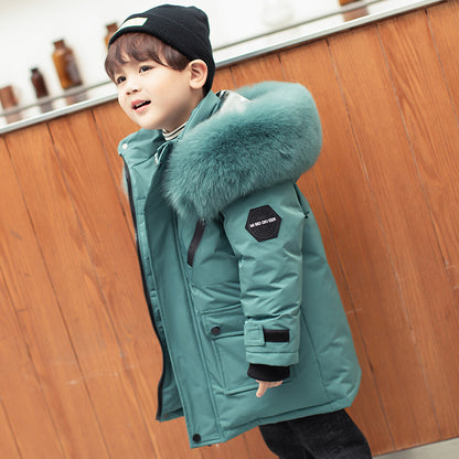 Boys' Mid-length Thickened White Duck Down Jacket