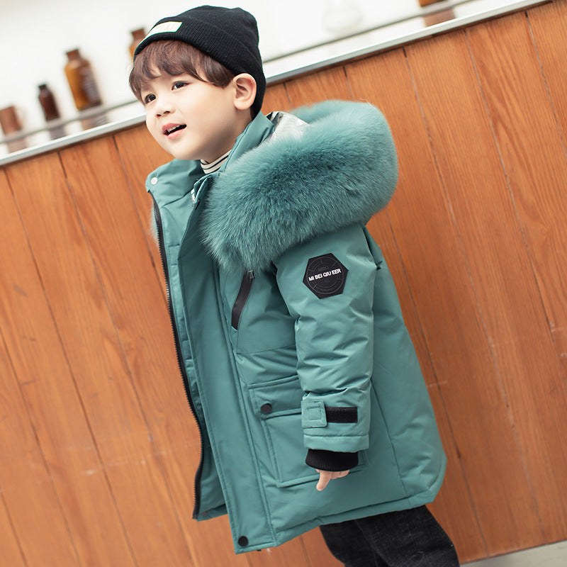 Boys' Mid-length Thickened White Duck Down Jacket -  Children's jacket - anassiri.com