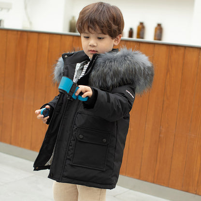 Boys' Mid-length Thickened White Duck Down Jacket