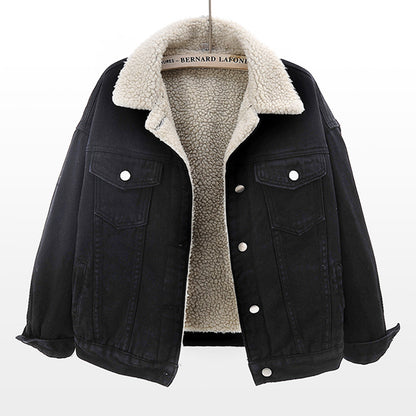 Lamb Wool Thickened Plus Velvet Denim Jacket Women