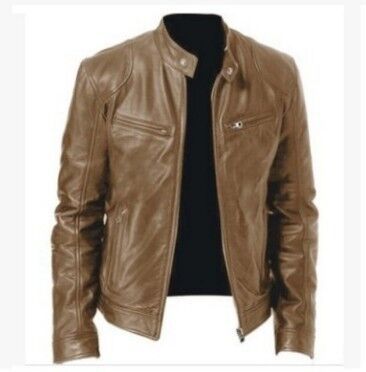 PU Leather Jacket Slim Leather Jacket -  Montant hommes - anassiri.com